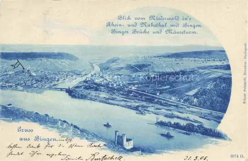 AK / Ansichtskarte Bingen Rhein Panorama Blick vom Niederwald ins Rhein- und Nahetal Binger Bruecke Maeuseturm