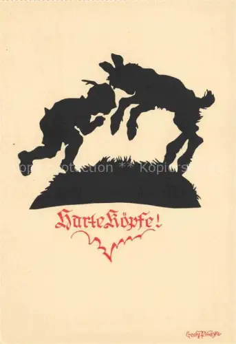 AK / Ansichtskarte PLISCHKE Georg Kuenstlerkarte Schattenbild Harte Koepfe Kind Lahm Ziege 