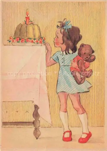 AK / Ansichtskarte Geburtstag Birthday Anniversaire Maedchen Teddybaer Litho 