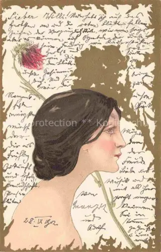 AK / Ansichtskarte Jugendstil Art Noveau Stile Liberty Modernismo-- Frau Blume Litho 