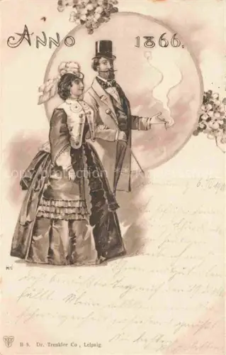 AK / Ansichtskarte TRENKLER Leipzig Verlag Nr. B 5 Anno 1866 Kleid Frau Mann Hut 