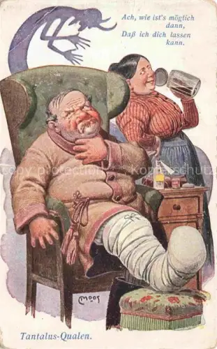 AK / Ansichtskarte MOOS  Carl (1878-1959) Kuenstlerlitho Schweiz Nr. 3811 Tantalus Qualen Krank Bier Medizin
