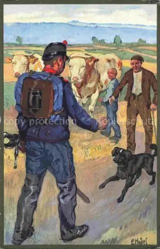 AK / Ansichtskarte HODEL Ernst (1881-1955) Kuenstlerkarte Schweiz Landwirtschaft Militaria Schweiz Hund