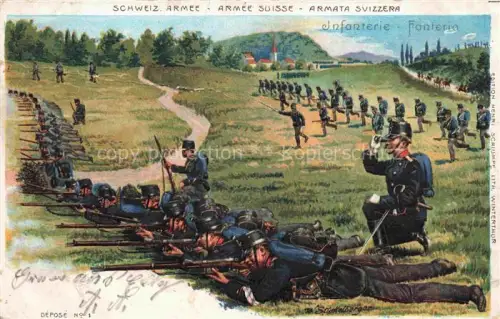 AK / Ansichtskarte STueCKELBERGER Wilhelm (1867-1926) Kuenstlerlitho Schweiz Schweizer Armee Front Litho