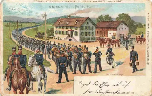 AK / Ansichtskarte STueCKELBERGER Wilhelm (1867-1926) Kuenstlerlitho Schweiz Schweizer Armee Infonterie Fonterio