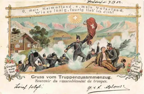 AK / Ansichtskarte Militaria Schweiz Gruss vom Truppenzusammenzug Litho