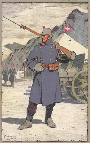 AK / Ansichtskarte MOOS  Carl (1878-1959) Kuenstlerlitho Schweiz Schweizerische Grenzengbesetzung Soldat 