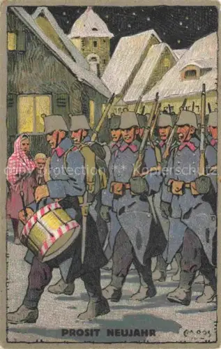 AK / Ansichtskarte MOOS  Carl (1878-1959) Kuenstlerlitho Schweiz Prosit Neujahr Grenzen Besetzung  