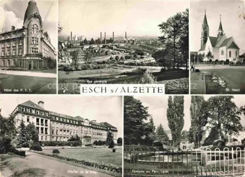 AK / Ansichtskarte Esch-sur-Alzette Luxembourg Hotel des PTT Vue generale St Henri Hopital de la Ville Fontaine au Parc Laval