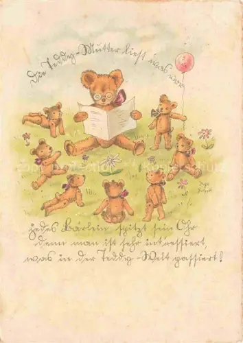 AK / Ansichtskarte Teddy Teddybaer Teddy-bear Lesende Mutter Kinder Litho