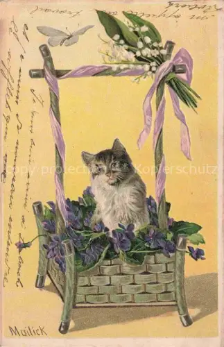 AK / Ansichtskarte MAILICK A. Kuenstlerlitho Nr. 5693 Katze Schmetterling Blumen Litho