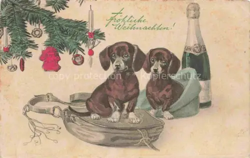 AK / Ansichtskarte Dackel Dachshund Teckel Hunde dogs Chiens Cani Weihnachten Sekt 