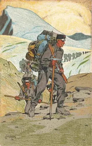 AK / Ansichtskarte MOOS  Carl (1878-1959) Kuenstlerlitho Schweiz Grenzbesetzung Bergsteiger 
