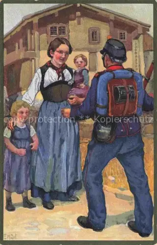 AK / Ansichtskarte HODEL Ernst (1881-1955) Kuenstlerkarte Schweiz Friede Daheim Kinder Frau Soldat