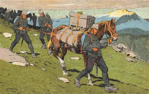 AK / Ansichtskarte MOOS  Carl (1878-1959) Kuenstlerlitho Schweiz Grenzbesetzung Gebirgstruppen Marsch Troupes Montagne 