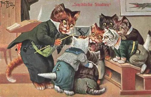 AK / Ansichtskarte THIELE Arthur Kuenstlerkarte Katzen Schule Vermenschlicht Sachliche Stunde 