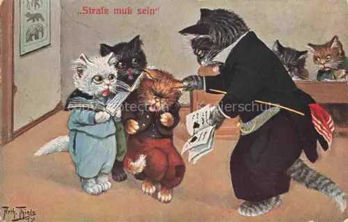 AK / Ansichtskarte THIELE Arthur Kuenstlerkarte Vermenschlicht Katzen Schule Strafe muss sein 