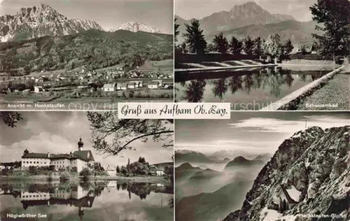 AK / Ansichtskarte Aufham Anger Ansicht mit Hohenstaufen Schwimmbad Hoeglwoerther See Gebirgspanorama Gipfel