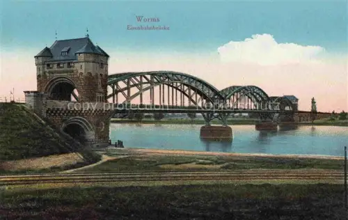 AK / Ansichtskarte WORMS Rhein Eisenbahnbruecke