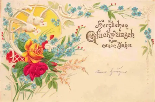 AK / Ansichtskarte Brieftaube Carrier Pigeon voyageur-- Neujahrgruss Litho