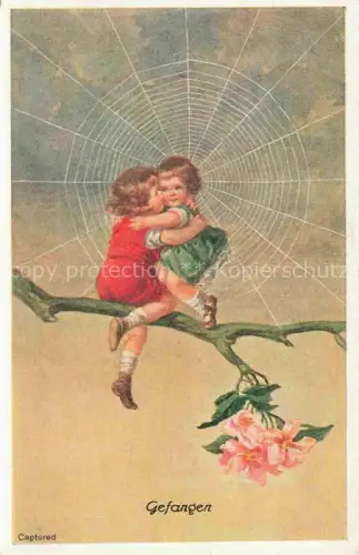 AK / Ansichtskarte Spinnen Tiere Kinder Child Enfant Litho Gefangen