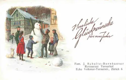 AK / Ansichtskarte Schneemann Bonhomme de Neige Snowman Muneco Pupazzo di Neve-- Neujahr Bornhauser Kinder Hund 