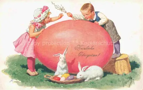 AK / Ansichtskarte FEIERTAG Karl (1874-1944) Kuenstlerkarte Ostergrosse Hase Kinder Ei 