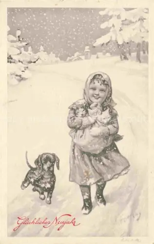 AK / Ansichtskarte FEIERTAG Karl (1874-1944) Kuenstlerkarte Dackel Kind Katze