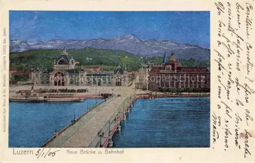 AK / Ansichtskarte Verlag Braun Nr. 13003 Luzern Neue Bruecke u. Bahnhof 