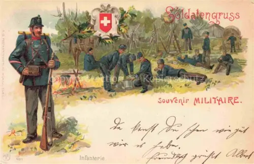 AK / Ansichtskarte Militaria Schweiz Soldatengruss Infanterie Litho