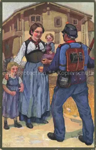AK / Ansichtskarte HODEL Ernst (1881-1955) Kuenstlerkarte Schweiz Kinder Frau Soldat Frieden im Lande 