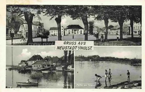 AK / Ansichtskarte Neustadt Holstein Marktplatz Binnenwasser Partie am Strand