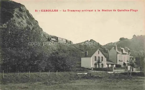 AK / Ansichtskarte Carolles AVRANCHES 50 Manche Tramway arrivant à la Station de Carolles-Plage