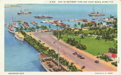 AK / Ansichtskarte MIAMI  Florida USA Part of Bayfront Park and Yacht Basin Aquarium Ship Illustration