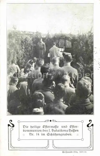 AK / Ansichtskarte Feldmesse Feldgottesdienst Militaria 1. Bataillon Hessen Nr. 14 Ostermesse