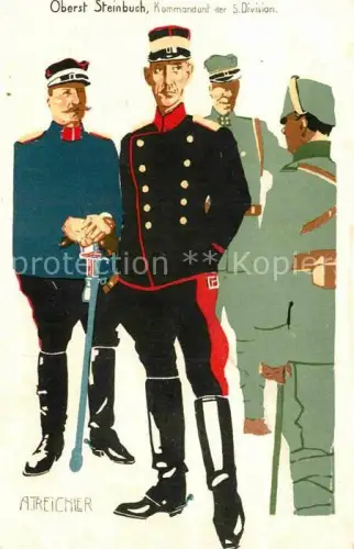 AK / Ansichtskarte TREICHLER A. Kuenstlerlitho Militaria Stab Oberst Steinbuch 5. Division