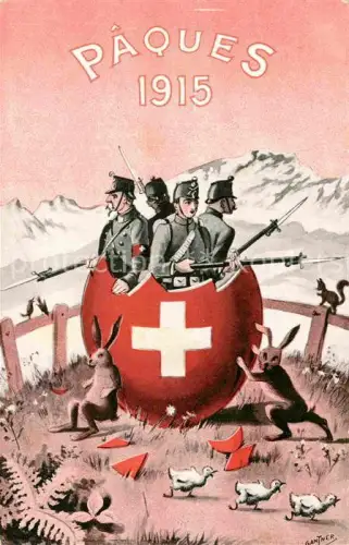 AK / Ansichtskarte Grenzbesetzung Militaria Schweiz Ostern Hasen