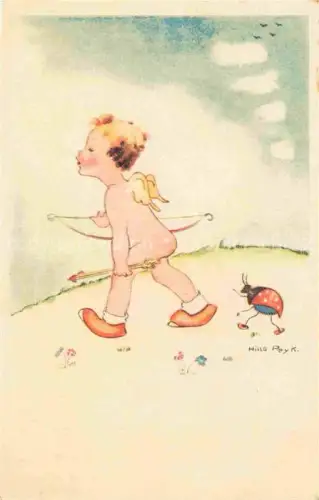 AK / Ansichtskarte Marienkaefer Ladybug Coccinelle Mariquita Coccinella-- Engel Kind Litho