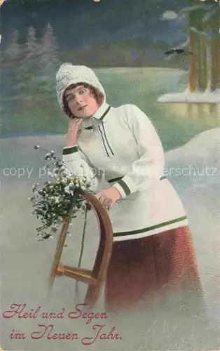 AK / Ansichtskarte Neujahr Annee New Year Heil und Segen Schlitten Schnee Litho 