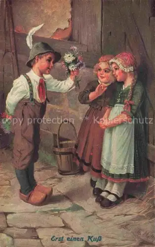 AK / Ansichtskarte MALTHEI Th. Kuenstlerkarte Erst einen Kuss Kinder Litho