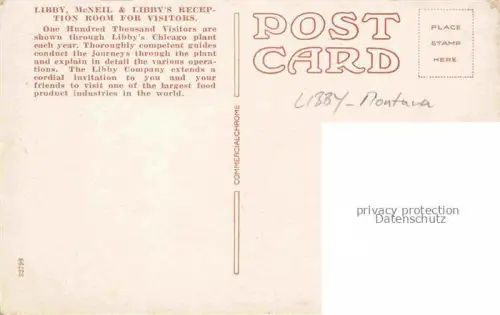 AK / Ansichtskarte Libby Montana USA Libby's Chicago Plant McNeill and Libby's Reception Room for visitors