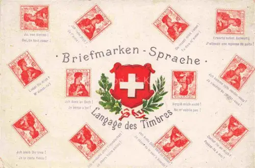 AK / Ansichtskarte BriefmarkenSPRACHE auf Ak Helvetia Schweiz