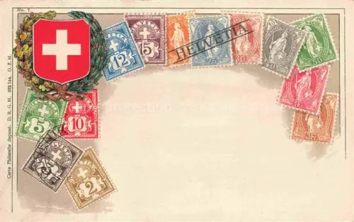 AK / Ansichtskarte Briefmarken auf AK Timbres Postage Francobollo-- Helvetia Schweiz