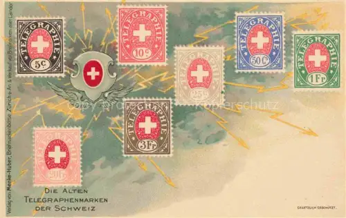 AK / Ansichtskarte Briefmarken auf AK Timbres Postage Francobollo-- Telegraphenmarken Schweiz 