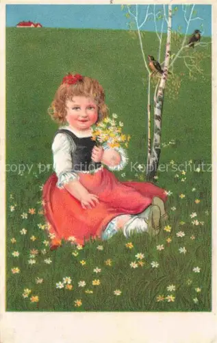 AK / Ansichtskarte Verlag PFB Nr. 6865 Maedchen Voegel Blumen Litho