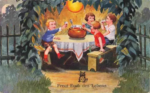 AK / Ansichtskarte Verlag WS SB Nr. 9781 Kinder Abendessen Litho Katze 