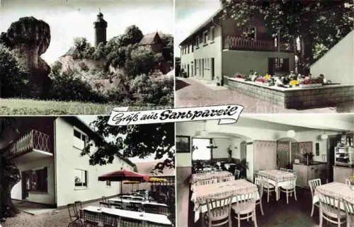 AK / Ansichtskarte Sanspareil Wonsees Hollfeld Bayern Gasthof zum goldenen Loewen Gastraum Terrasse