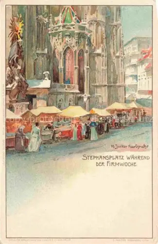 AK / Ansichtskarte JUNKER H. Karlsruhe Kuenstlerlitho Stephansplatz Firmwoche