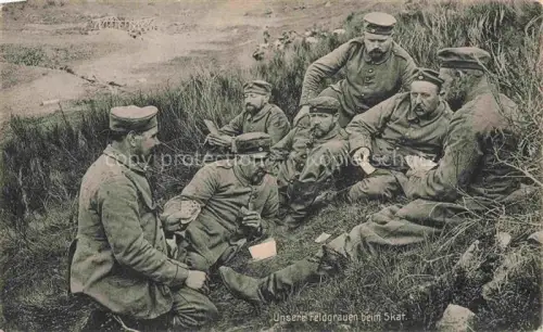 AK / Ansichtskarte Kartenspiel-Postkarte Jeu de Cartes CPA-- Feldgrauen Skat