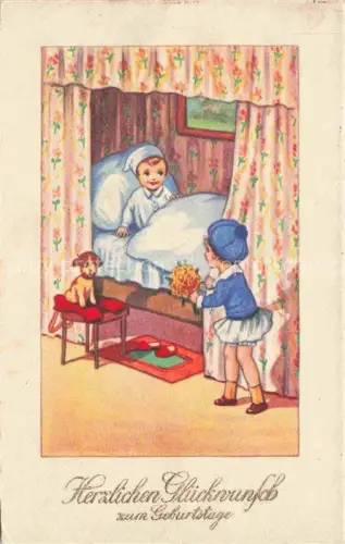 AK / Ansichtskarte Geburtstag Birthday Anniversaire Kinder Hund Litho